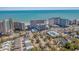 Aerial view of a coastal city showing resort buildings, parking lots and trees at 7200 N Ocean Blvd. # 662, Myrtle Beach, SC 29572