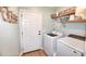 Laundry room with modern washer and dryer, shelving, and convenient access to the outdoors at 807 Lalton Dr., Conway, SC 29526