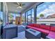Relaxing screened patio with outdoor furniture, sauna and fire pit at 823 Waterton Ave., Myrtle Beach, SC 29579