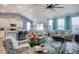 Open-concept living room featuring stylish furnishings and a combined kitchen and dining area at 161 Copper Leaf Dr., Myrtle Beach, SC 29588