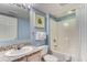 This full bath includes a shower-tub, framed mirror, modern fixtures, and plenty of room at 1625 S Ocean Blvd. # 802, North Myrtle Beach, SC 29582