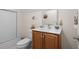 Small bathroom featuring a wooden vanity and walk-in shower at 387 Foxtail Dr., Longs, SC 29568