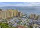 Stunning aerial view of a hotel and neighborhood by the beautiful coastline of North Myrtle Beach at 501 S Ocean Blvd. # 307, North Myrtle Beach, SC 29582