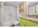 Bright bathroom featuring a shower with tub, granite countertop, and starfish decor creating a fresh and inviting space at 6804 N Ocean Blvd. # 1639, Myrtle Beach, SC 29572