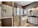 Bathroom with a walk-in shower, soaking tub, vanity, and neutral color palette at 1045 Means Circle, Myrtle Beach, SC 29577