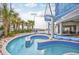 Outdoor lazy river with blue tiles, palm trees, and ocean views at 107 S Ocean Blvd. # 1706, Myrtle Beach, SC 29577