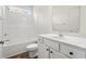 Bright bathroom showcases a modern vanity, toilet, and shower-tub combo with contemporary fixtures at 127 Old Chimney Ln, Conway, SC 29526