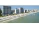 Aerial shot of the beach near resort buildings with beach umbrellas and people along the coastline at 2201 S Ocean Blvd. # 1707, Myrtle Beach, SC 29577
