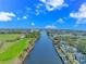 Breathtaking aerial view of the waterway, a golf course, and a charming coastal community under a vast blue sky at 2212 Via Palma Dr., North Myrtle Beach, SC 29582
