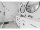 Bathroom with dual sinks, granite counters, tile floor and glass shower at 2668 Corn Pile Rd., Myrtle Beach, SC 29588