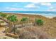 Scenic beach access with a wooden deck, stairs, and lush vegetation, leading to sandy shores at 4719 S Ocean Blvd. # Ph5, North Myrtle Beach, SC 29582