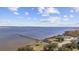 Aerial view featuring a private pier and beautiful riverfront property with mature trees at 517 Antebellum Ln., Georgetown, SC 29440