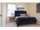 A styled bedroom features a plush navy bed, bedside tables, and an elegant painting at 3285 Della Rd., Longs, SC 29568