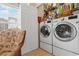 Bright laundry room featuring a washer, dryer, shelving, and storage space at 6095 Catalina Dr. # 1314, North Myrtle Beach, SC 29582