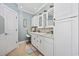 Bathroom featuring double sink vanity with white cabinetry, and a separate makeup area at 120 Swallowtail Ct., Little River, SC 29566