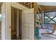 Convenient outdoor shower enclosure with wood accents and a seating bench at 1257 Ocean Blvd., Holden Beach, NC 28462