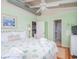 This bedroom offers a beachy decor, access to the bath, and a TV for relaxing at 162 Norris Dr., Pawleys Island, SC 29585