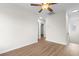 Bedroom with modern ceiling fan and wood-look flooring at 4387 Heartwood Ln., Myrtle Beach, SC 29579