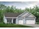 Charming one-story home featuring a three-car garage and light blue siding against a backdrop of lush green trees at 521 Sheepbridge Way, Loris, SC 29569
