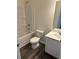 Clean bathroom featuring a shower-tub combo, modern vanity, and sleek fixtures, designed for functionality and style at 619 Castillo Dr., Loris, SC 29569