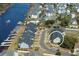 Aerial view of waterfront community, highlighting boat docks and convenient neighborhood street parking at 622 Lorenzo Dr. # 622, North Myrtle Beach, SC 29582