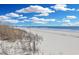 Expansive sandy beach view, with gentle waves, blue sky, and scattered vegetation at 2405 S Ocean Blvd. # 105, North Myrtle Beach, SC 29582