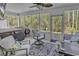 This sunroom features a ceiling fan, hot tub, and view of the yard at 248 Upper Saddle Circle, Conway, SC 29526