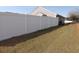 View of backyard featuring partial lawn, white privacy fence, and siding on single story home at 1001 Leatherman Rd., Conway, SC 29527