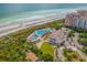 Aerial view of community pool and ocean front condos at 870 Monterrosa Dr., Myrtle Beach, SC 29572