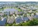 Aerial view showcases a serene community surrounding a tranquil lake, with lush trees and well-spaced homes at 870 Monterrosa Dr., Myrtle Beach, SC 29572