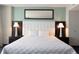 Bedroom with a white tufted headboard, two side tables with lamps, and a large mirror at 107 S Ocean Blvd. # 704, Myrtle Beach, SC 29577