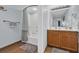 Well-lit bathroom featuring a shower/tub combo, vanity with a mirror, and tiled floors at 1321 S Ocean Blvd. # 510, North Myrtle Beach, SC 29582