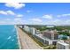 An aerial view shows the oceanfront resort with direct beach access and many rooms with balconies at 2301 S Ocean Blvd. # 1023, Myrtle Beach, SC 29577
