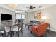 Nicely decorated living room with ocean view balcony, ceiling fan, and dining area at 2600 N Ocean Blvd. # 1914, Myrtle Beach, SC 29577