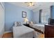 Light blue bedroom features two twin beds, a ceiling fan, and a decorative print on the wall at 4503 W Harbour Ct. # S-12, Little River, SC 29566