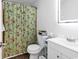 Bathroom with modern fixtures, and floral shower curtain at 500 Fairway Village Dr. # 7-D, Myrtle Beach, SC 29588