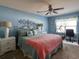 Cozy bedroom with blue walls, ceiling fan and natural light, creating a tranquil retreat at 511 Mattamushkeet Dr., Little River, SC 29566