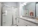 A modern bathroom includes a glass-enclosed shower and a granite vanity top for a spa-like feel at 730 Farrow Pkwy. # D, Myrtle Beach, SC 29577