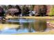 Scenic pond view featuring a fountain and a charming home nestled among mature trees at 765 Pinehurst Ln. # 96-C, Pawleys Island, SC 29585