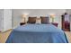 Comfortable main bedroom featuring a plush blue bed with decorative pillows and matching nightstands with lamps at 133 Hartwell Dr., Little River, SC 29566