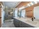 Stylish bathroom features a glass-enclosed shower, double sink vanity, and modern fixtures at 224 Oak Bay Dr., Georgetown, SC 29440