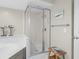 Bathroom featuring glass enclosed shower, stylish vanity, and coastal-themed accents at 145 S Dunes Dr. # 109, Pawleys Island, SC 29585