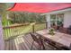 Cozy, covered patio with outdoor dining set, perfect for relaxing and entertaining with views of the wooded backyard at 3740 Limerick Rd., Myrtle Beach, SC 29579