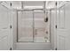 Clean bathroom with tub-shower combination and sliding glass door at 4222 Congressional Dr., Myrtle Beach, SC 29579