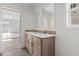 A clean bathroom showcases a new vanity with double sinks and modern fixtures at 909 Pine Thicket St., Myrtle Beach, SC 29577