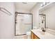 The bathroom with a single sink vanity and walk-in shower will have you refreshed at 1161 Ganton Way, Myrtle Beach, SC 29588
