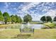 Scenic pond with fountain and bench seating, offering a tranquil community space at 1161 Ganton Way, Myrtle Beach, SC 29588
