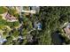 Aerial view of a home nestled in lush greenery, featuring a private pool and a charming neighborhood at 133 Otter Run Rd., Pawleys Island, SC 29585