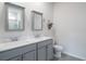 Bathroom with double vanity, framed mirrors, and gray cabinets at 164 Vineyard Place # 23, Pawleys Island, SC 29585