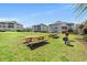 Exterior shot of the community picnic area with picnic tables and grilling area and condo buildings in the background at 213 Landing Rd. # F, North Myrtle Beach, SC 29582